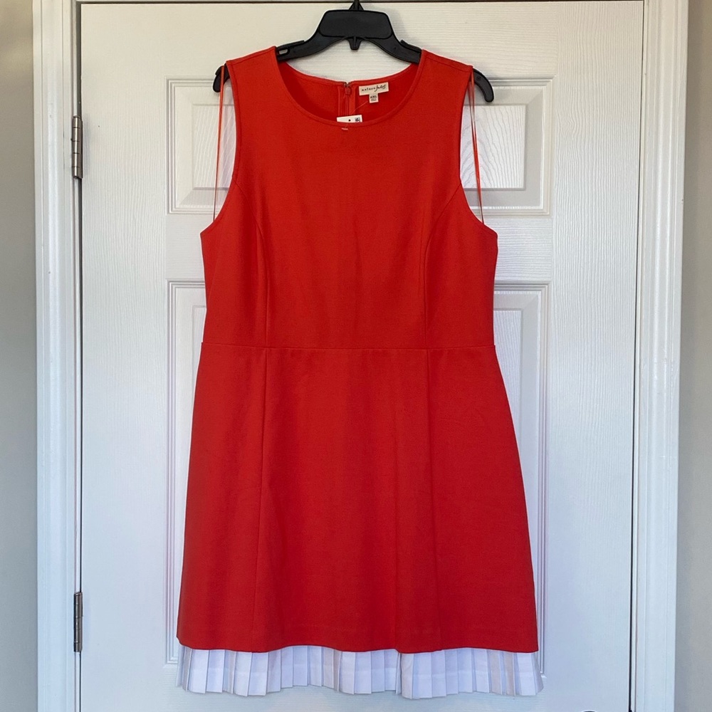 NWT Maison Jules Beirut Pleated Contrast Dress In Tomato with White Pleats XXL